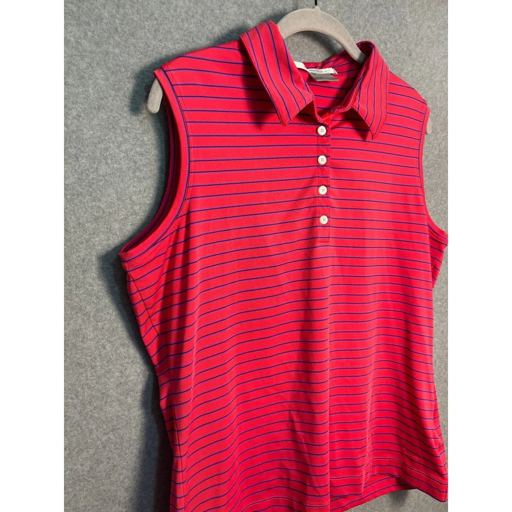 Nike Golf Dri-FIT Sleeveless Polo Shirt Pink Blue Striped‎ Women's Large